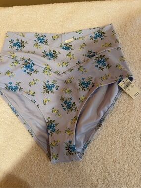 aerie Light Lavender High-Waist Floral Bikini Bottoms